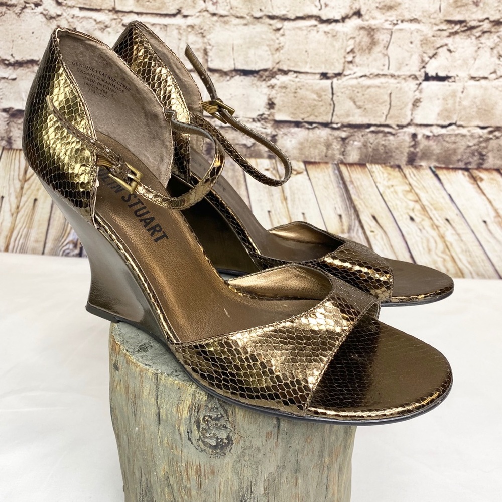 COLIN STEWART BRONZE METALLIC WEDGE STRAP SANDAL